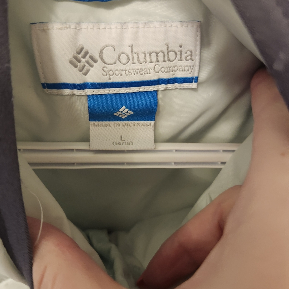 COLUMBIA Light Blue Quilted Jacket, Size L, VGUC, Slight discolored patch - Picture 4 of 8